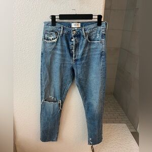 AGOLDE high rise straight leg medium wash jeans